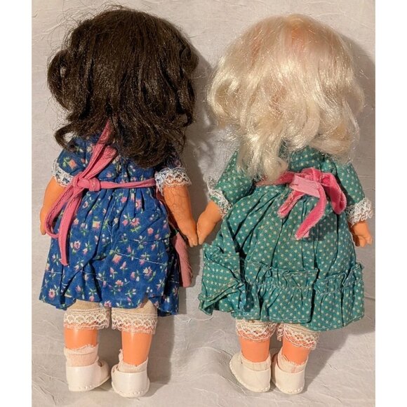 2 Vtg Dolls Rooted Eyelashes Hong Kong Blonde Brunette Cottagecore TLC 9" Set Of - Picture 4 of 14